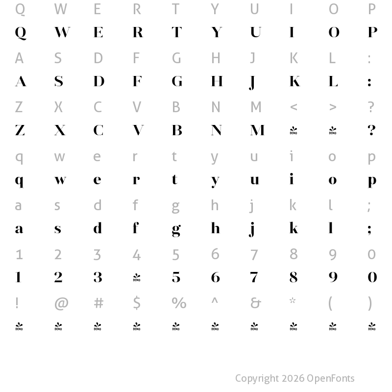Character Map of FONTSPRING DEMO - Fiorina Grande Bold