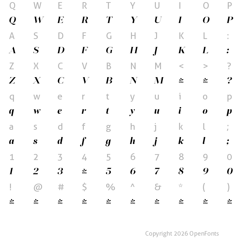 Character Map of FONTSPRING DEMO - Fiorina Grande Bold Italic