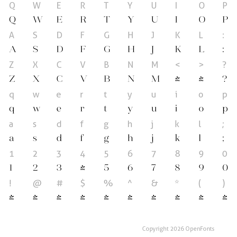 Character Map of FONTSPRING DEMO - Fiorina Grande Light Regular
