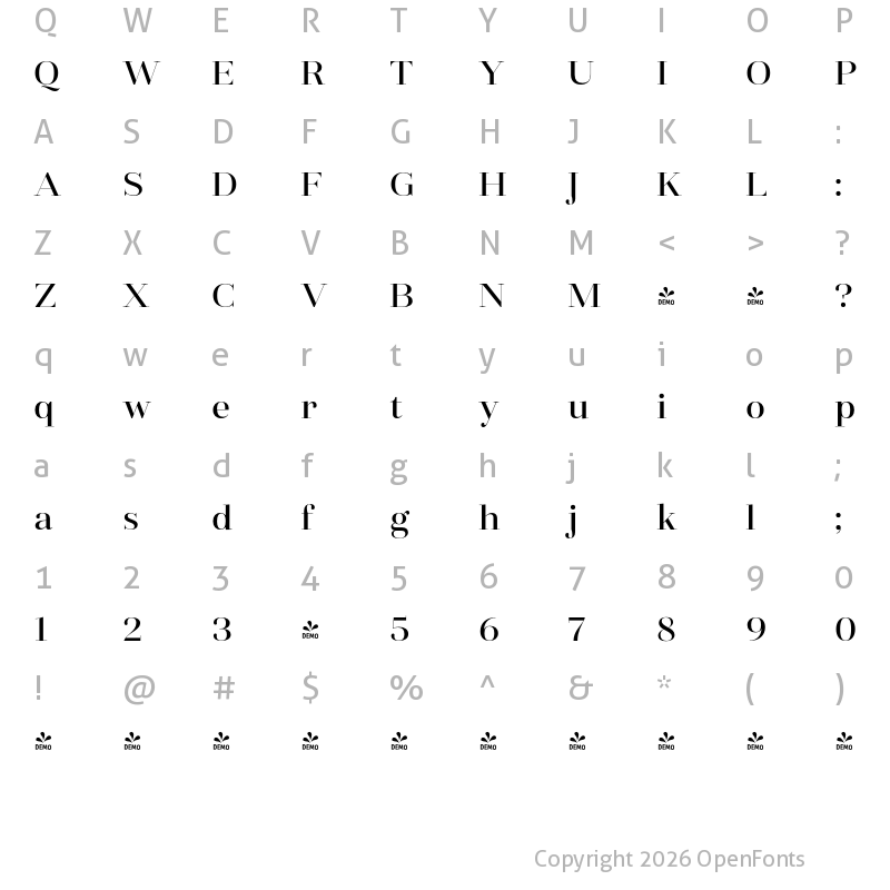 Character Map of FONTSPRING DEMO - Fiorina Grande Med Regular