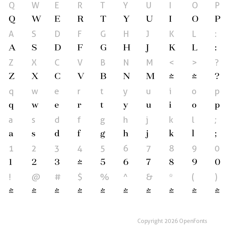 Character Map of FONTSPRING DEMO - Fiorina Subhead Med Regular