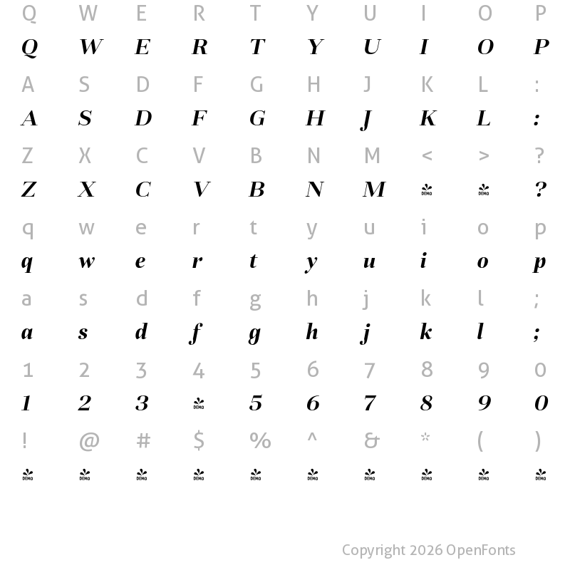 Character Map of FONTSPRING DEMO - Fiorina Title Bold Italic