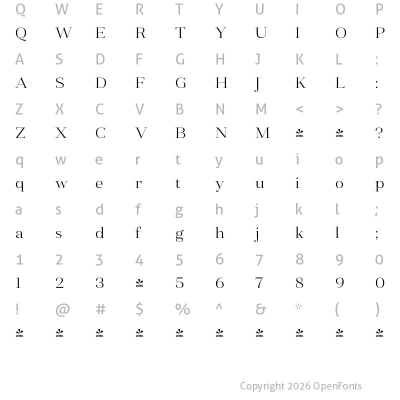 Character Map of FONTSPRING DEMO - Fiorina Title Light Regular