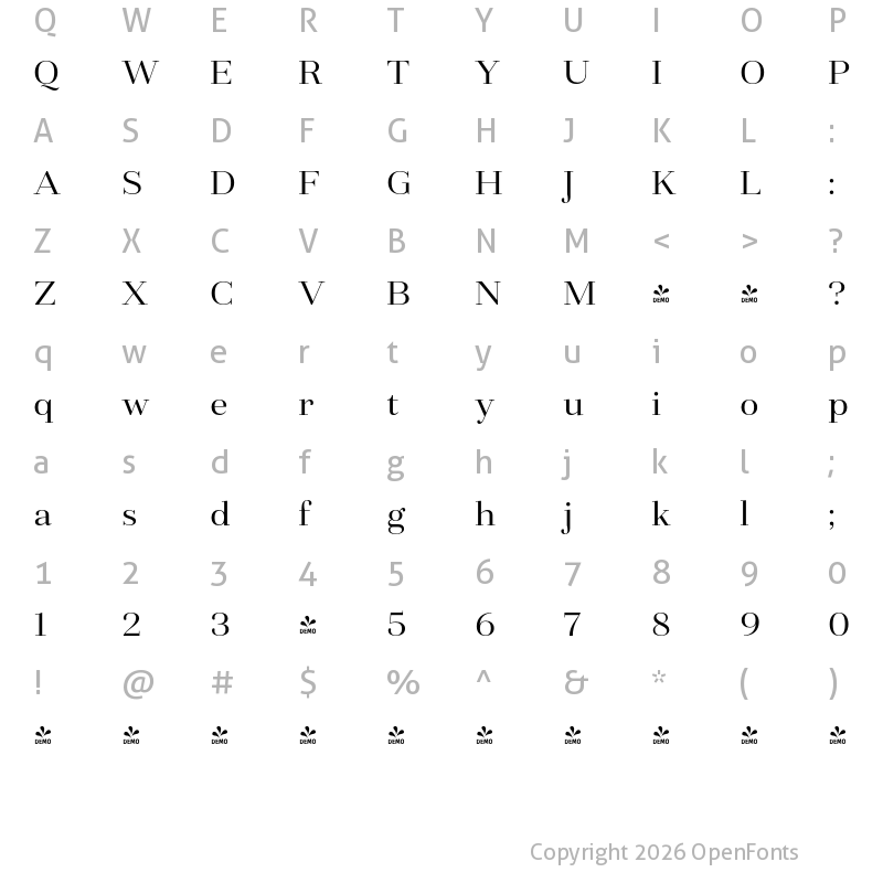 Character Map of FONTSPRING DEMO - Fiorina Title Regular