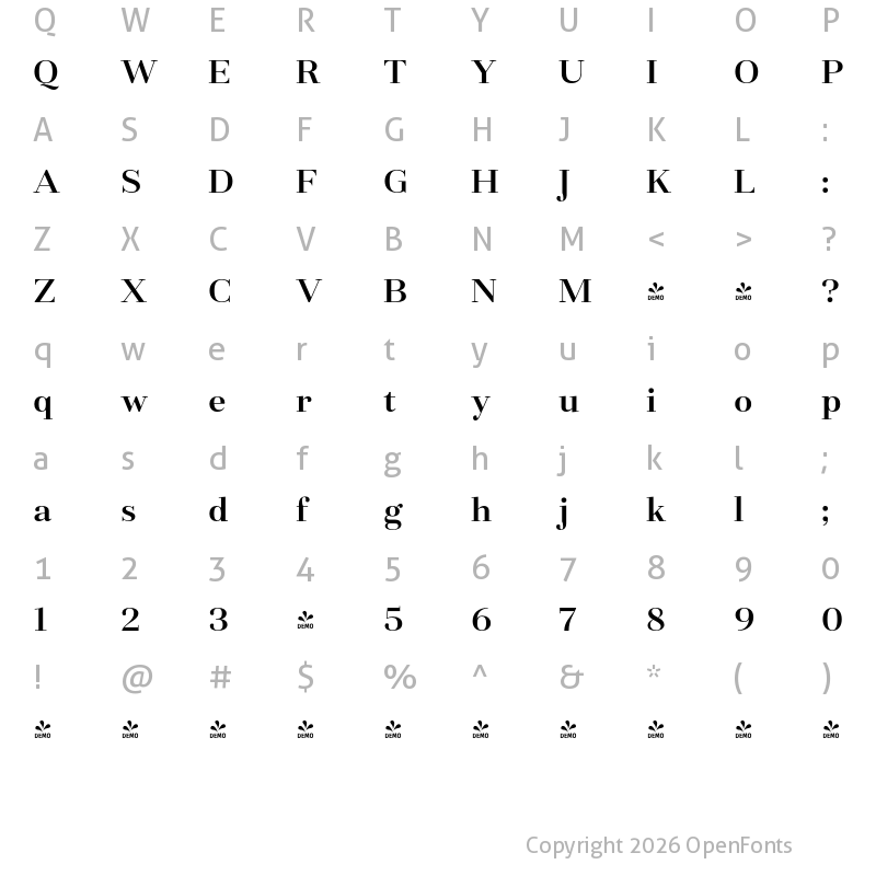 Character Map of FONTSPRING DEMO - Fiorina Title SemBd Regular