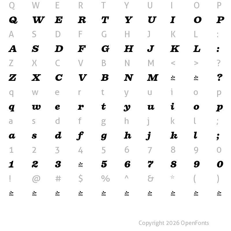 Character Map of FONTSPRING DEMO - Firelli Black Italic