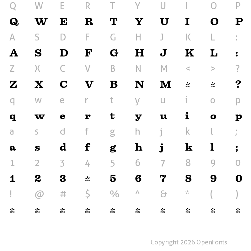 Character Map of FONTSPRING DEMO - Firelli ExtraBold Regular