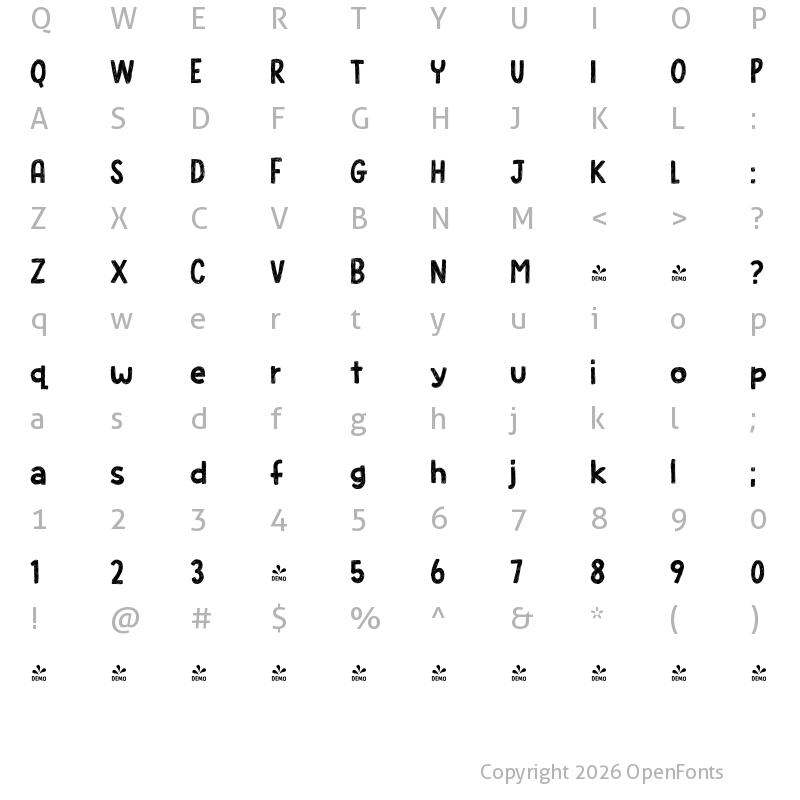 Character Map of FONTSPRING DEMO - Flapstick Regular