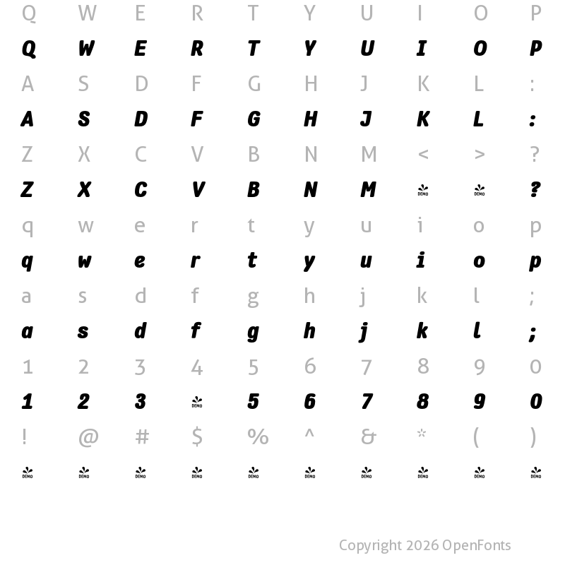 Character Map of FONTSPRING DEMO - Flavoure Black Italic