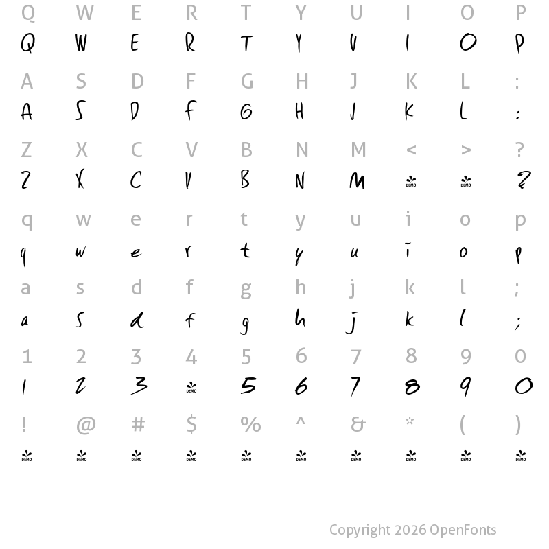 Character Map of FONTSPRING DEMO - Fleche-Thin Regular