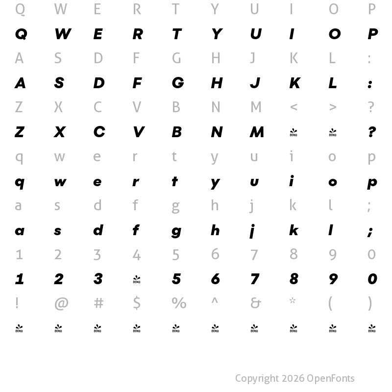 Character Map of FONTSPRING DEMO - Flink Black Italic Regular