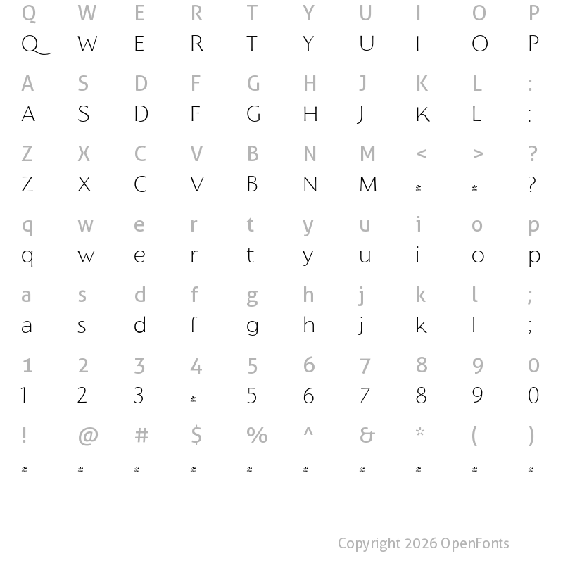 Character Map of FONTSPRING DEMO - Florentia ExtLt Regular