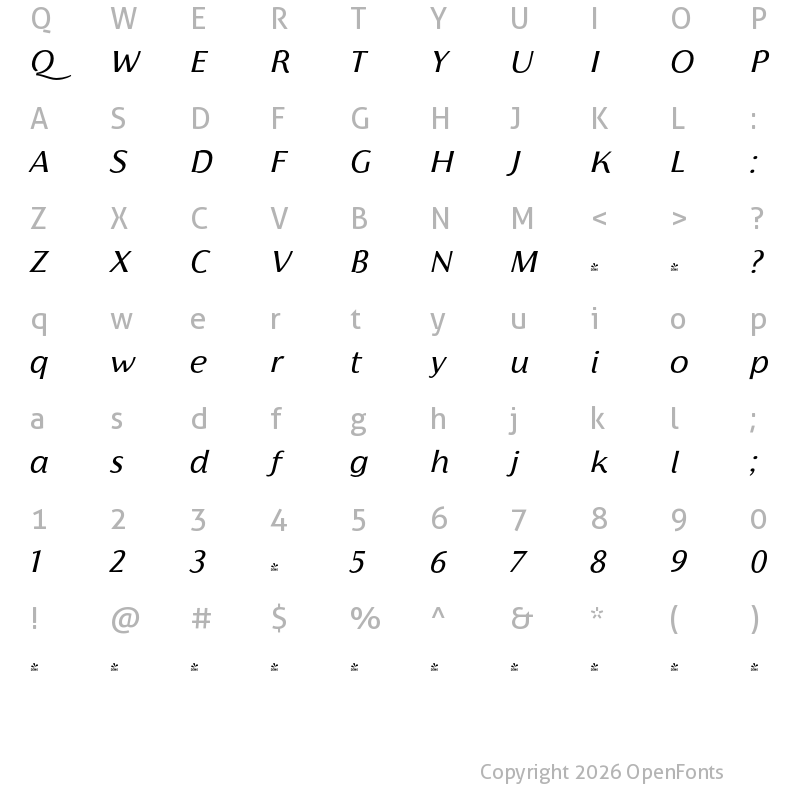 Character Map of FONTSPRING DEMO - Florentia Italic