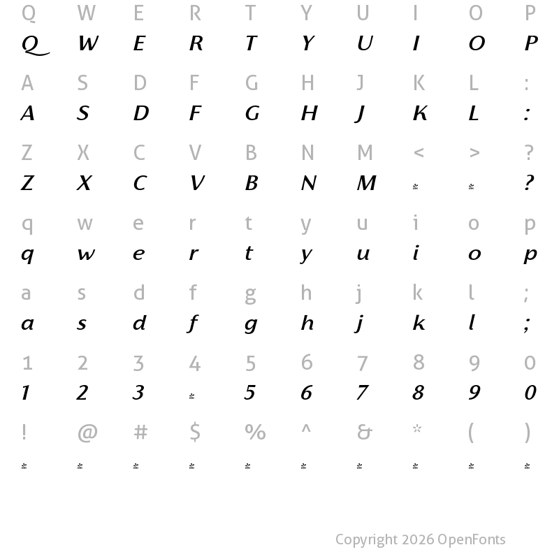 Character Map of FONTSPRING DEMO - Florentia Med Italic
