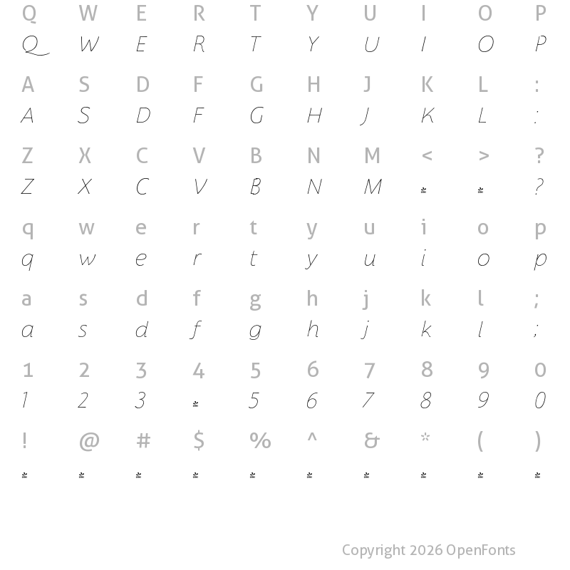 Character Map of FONTSPRING DEMO - Florentia Thin Italic
