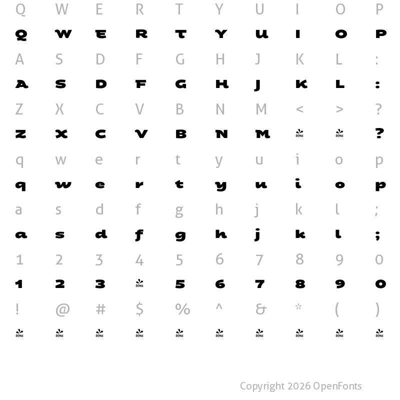 Character Map of FONTSPRING DEMO - Fondue Heavy Regular