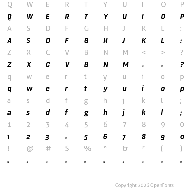 Character Map of FONTSPRING DEMO - Fortuita Bold Italic