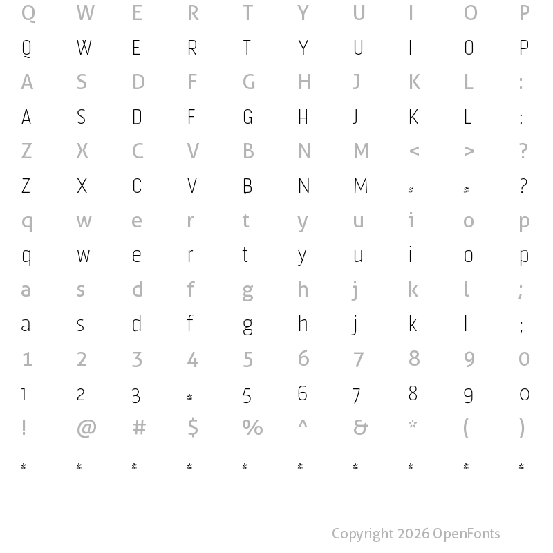 Character Map of FONTSPRING DEMO - Fortuita Thin Regular