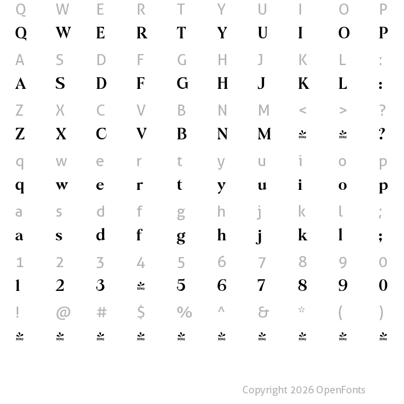 Character Map of FONTSPRING DEMO - Forza Eitalea Regular