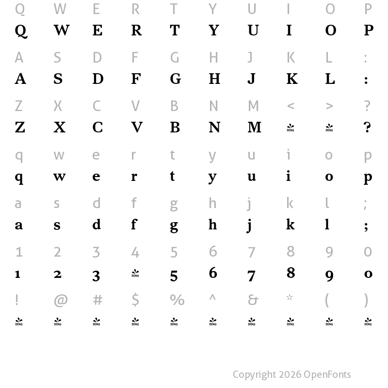 Character Map of FONTSPRING DEMO - FP Elsinore Regular