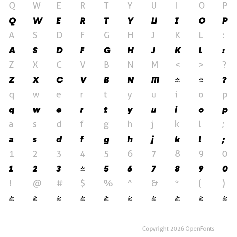 Character Map of FONTSPRING DEMO - Fractul Alt Black Italic