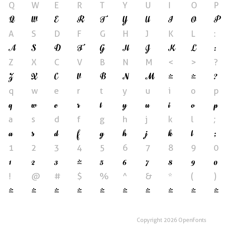 Character Map of FONTSPRING DEMO - Fragola Black Italic Regular