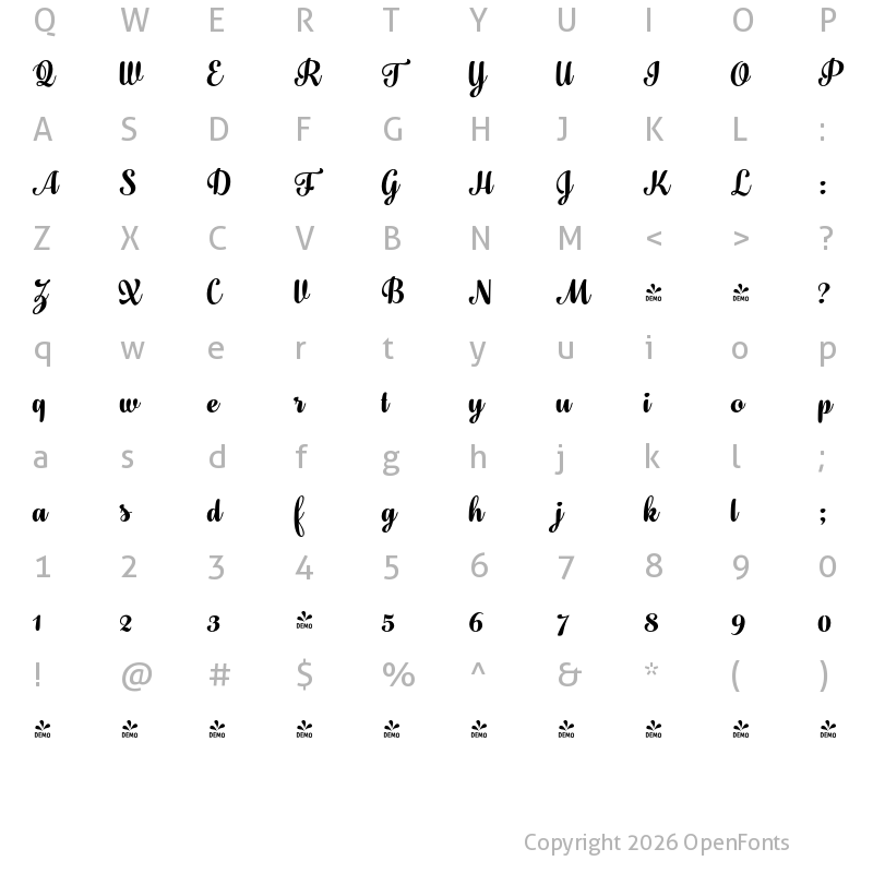 Character Map of FONTSPRING DEMO - Fragola Bold Regular