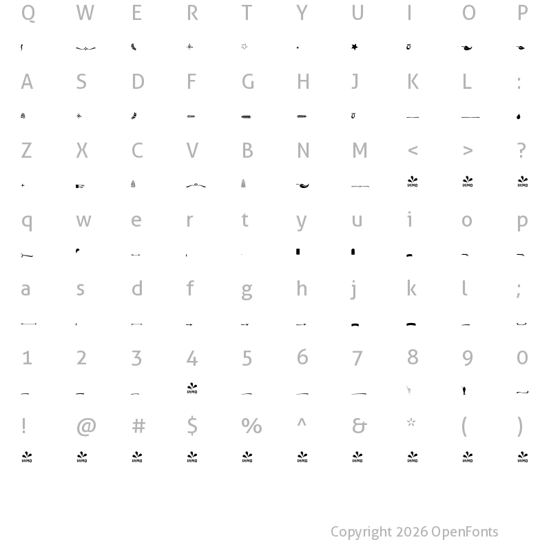 Character Map of FONTSPRING DEMO - Fragola Extras Regular
