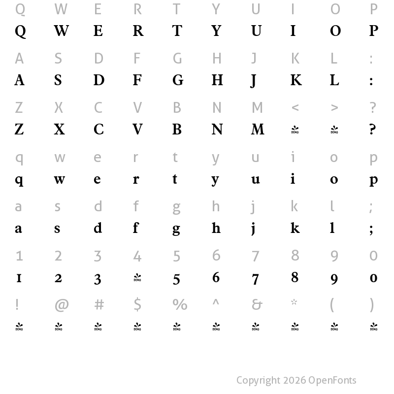 Character Map of FONTSPRING DEMO - Francisco Serial Bold