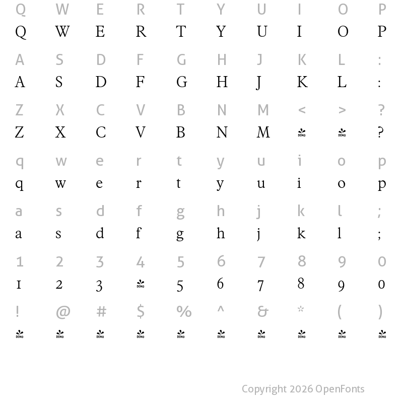 Character Map of FONTSPRING DEMO - Francisco Serial Light Regular