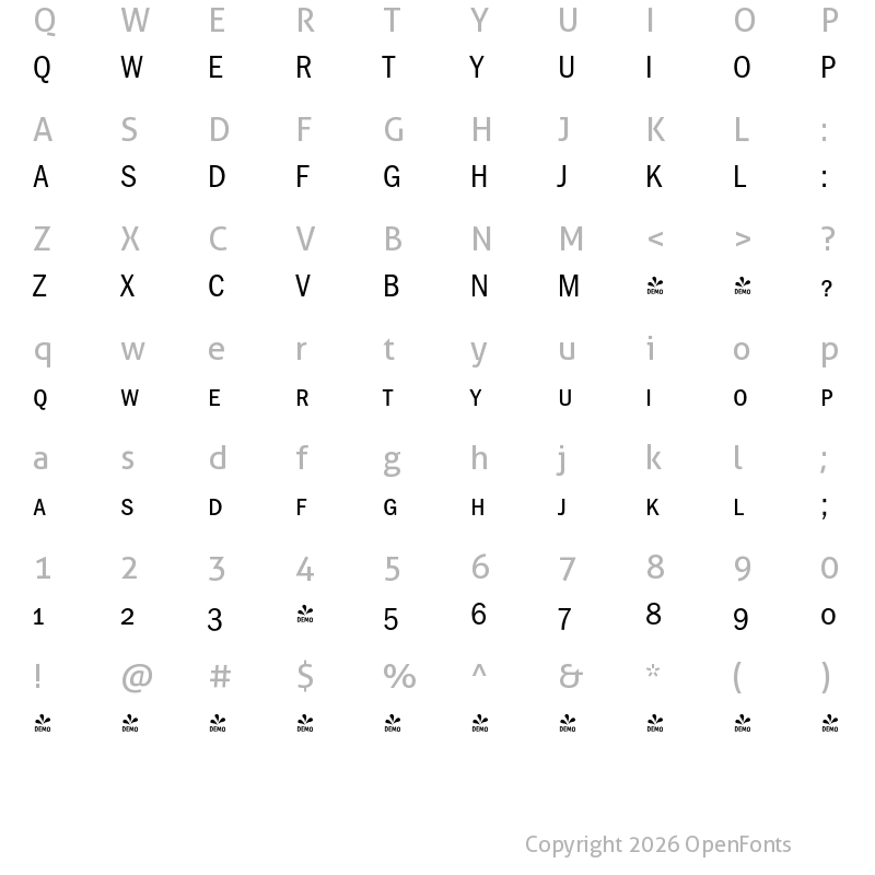 Character Map of FONTSPRING DEMO - FranklinGothicURWCnSCBoo Regular