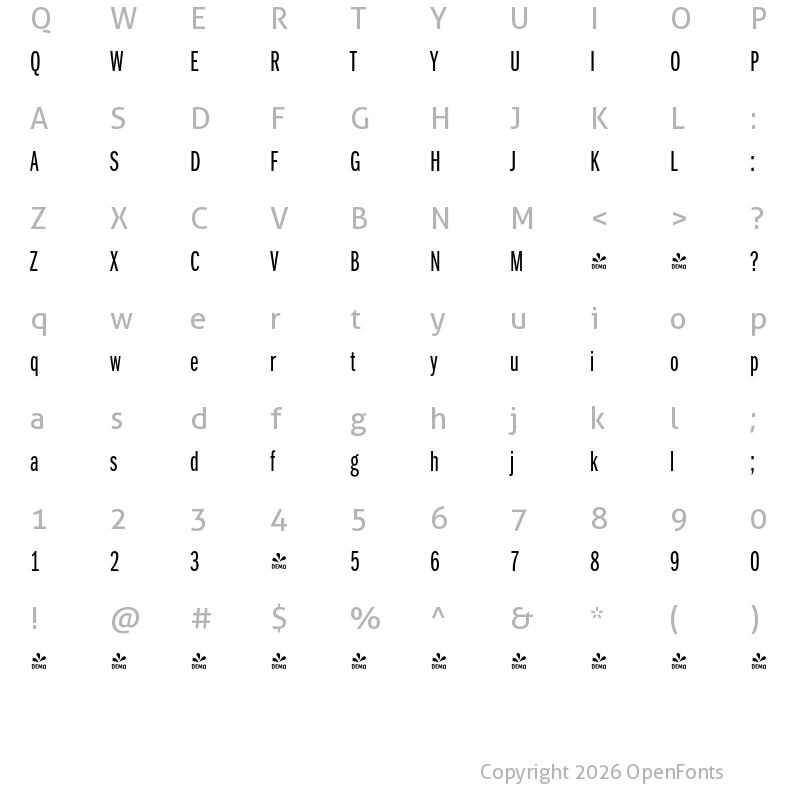 Character Map of FONTSPRING DEMO - FranklinGothicURWExtComDBoo Regular
