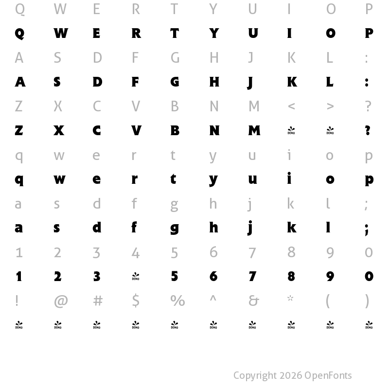 Character Map of FONTSPRING DEMO - Frascati Pro Bold