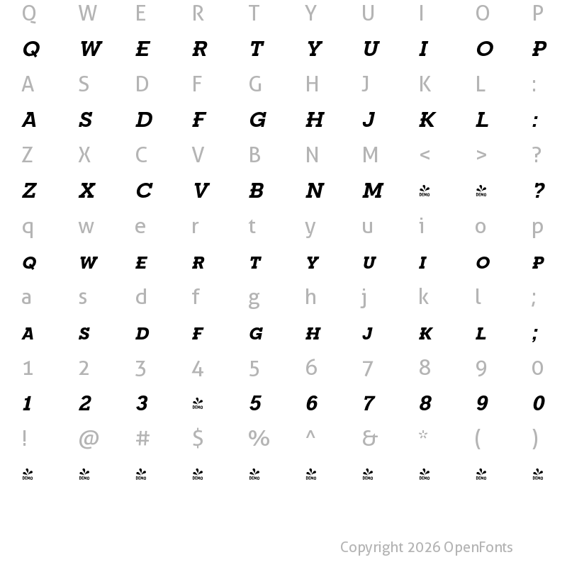 Character Map of FONTSPRING DEMO - Fried Chicken SC Bold Italic