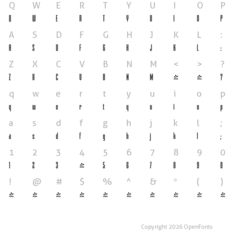Character Map of FONTSPRING DEMO - FTY DELIRIUM NEON Regular