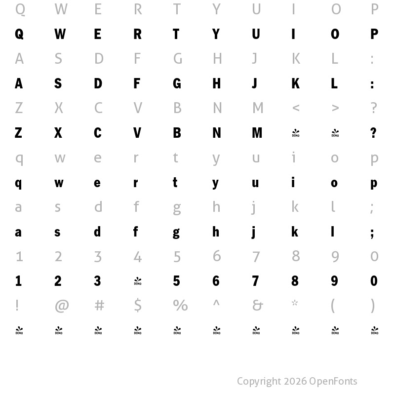 Character Map of FONTSPRING DEMO - FullerSansDTCond ExtraBold Extra Bold