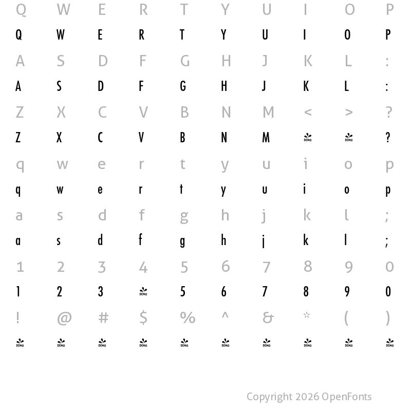 Character Map of FONTSPRING DEMO - Function Pro Cd Medium