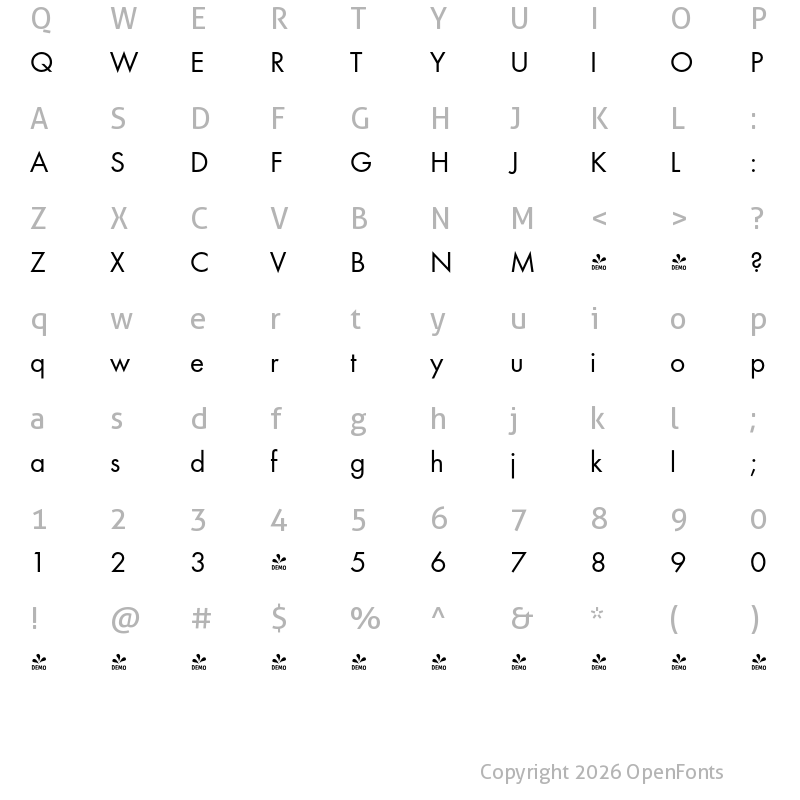 Character Map of FONTSPRING DEMO - Futura Regular