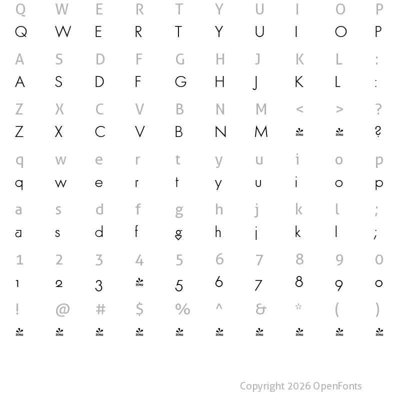 Character Map of FONTSPRING DEMO - FuturaClassicLight Regular