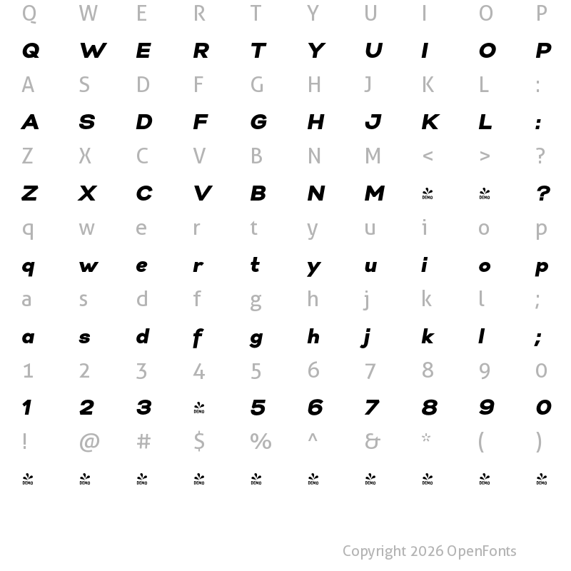 Character Map of FONTSPRING DEMO - Gabriel Sans Black Italic