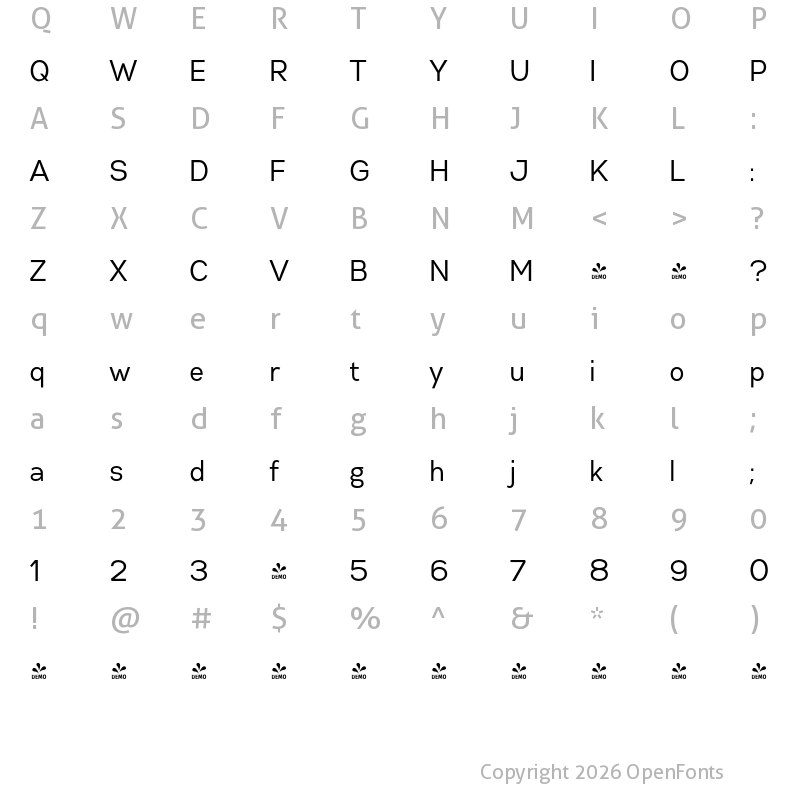 Character Map of FONTSPRING DEMO - Gabriel Sans Cond Normal Regular