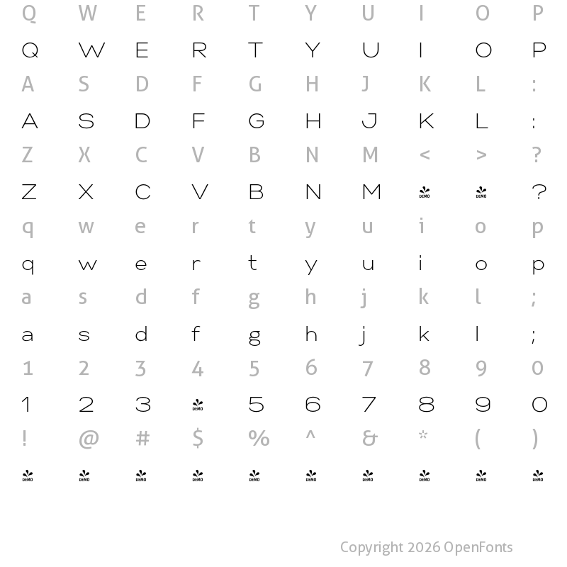 Character Map of FONTSPRING DEMO - Gabriel Sans Light Regular