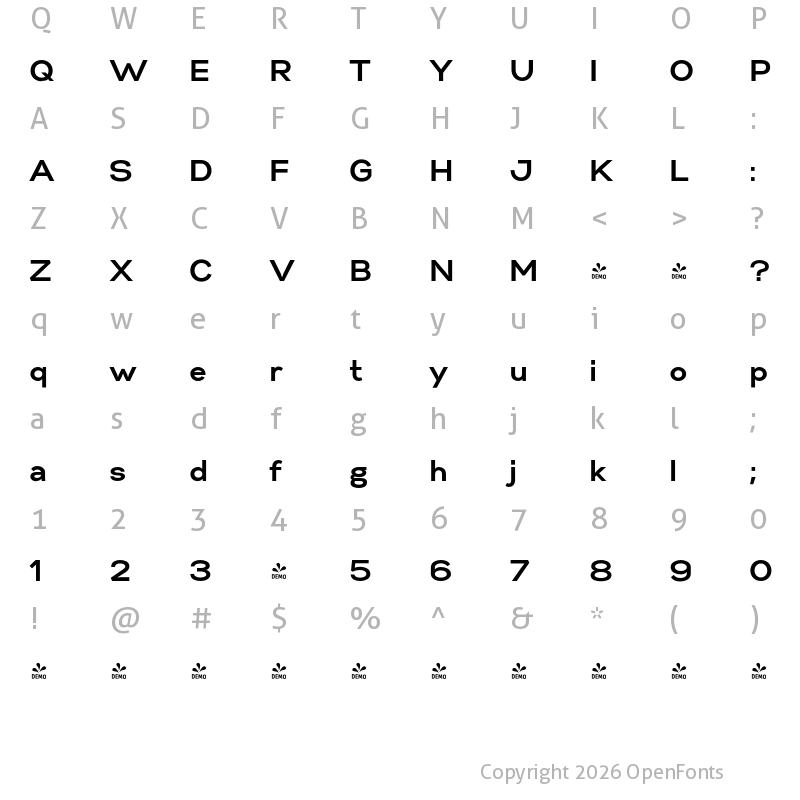 Character Map of FONTSPRING DEMO - Gabriel Sans Normal Bold
