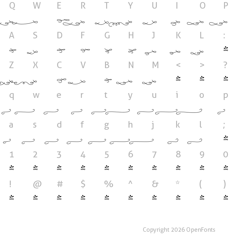 Character Map of FONTSPRING DEMO - Gainsborough Swoosh Regular