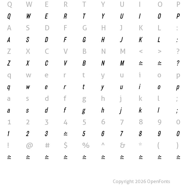 Character Map of FONTSPRING DEMO - Galderglynn 1884 Cd Rg Italic