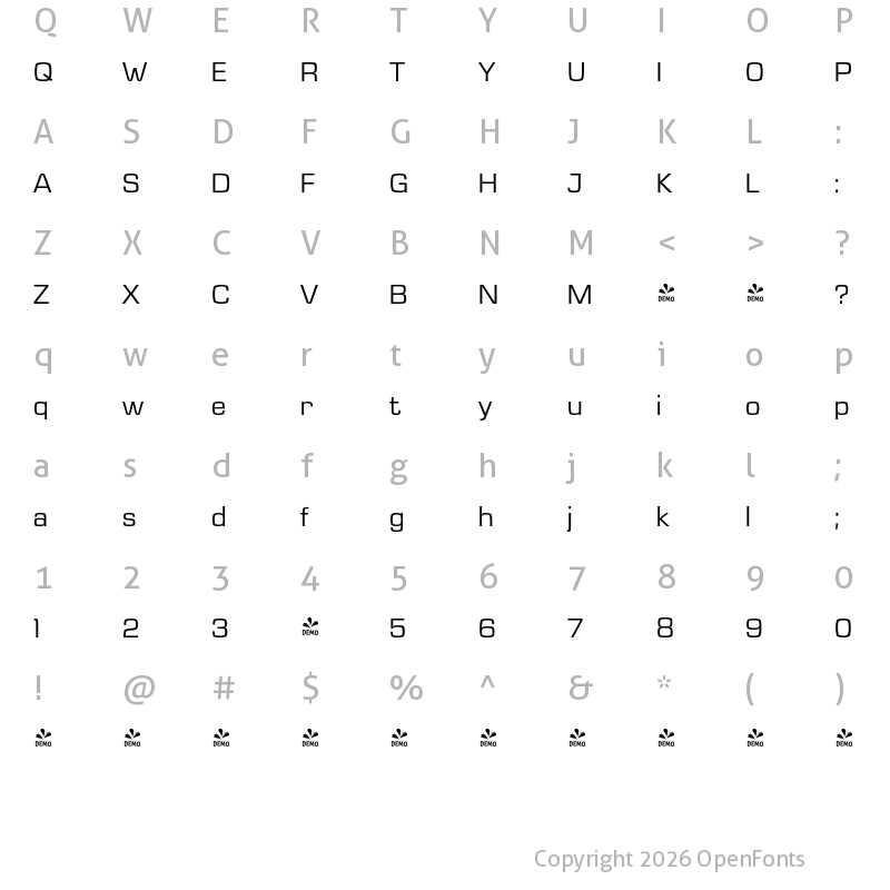 Character Map of FONTSPRING DEMO - Gamba Regular