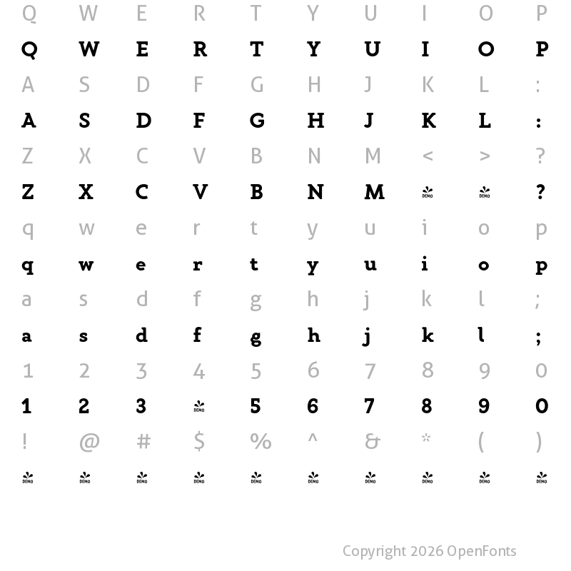 Character Map of FONTSPRING DEMO - Gambero Bold