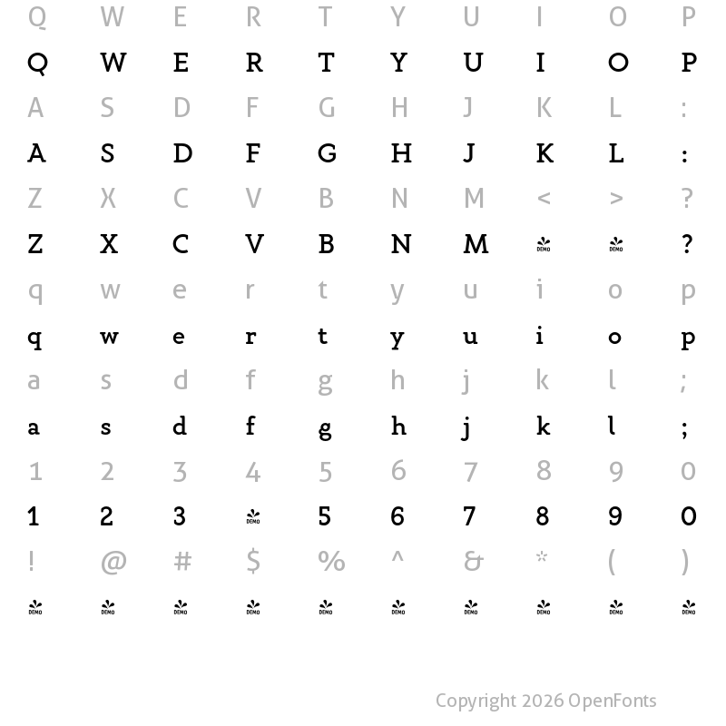 Character Map of FONTSPRING DEMO - Gambero Medium Regular