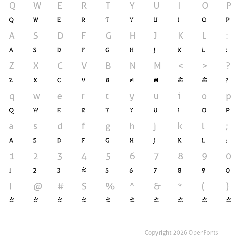 Character Map of FONTSPRING DEMO - Gambler Flr Print Bold