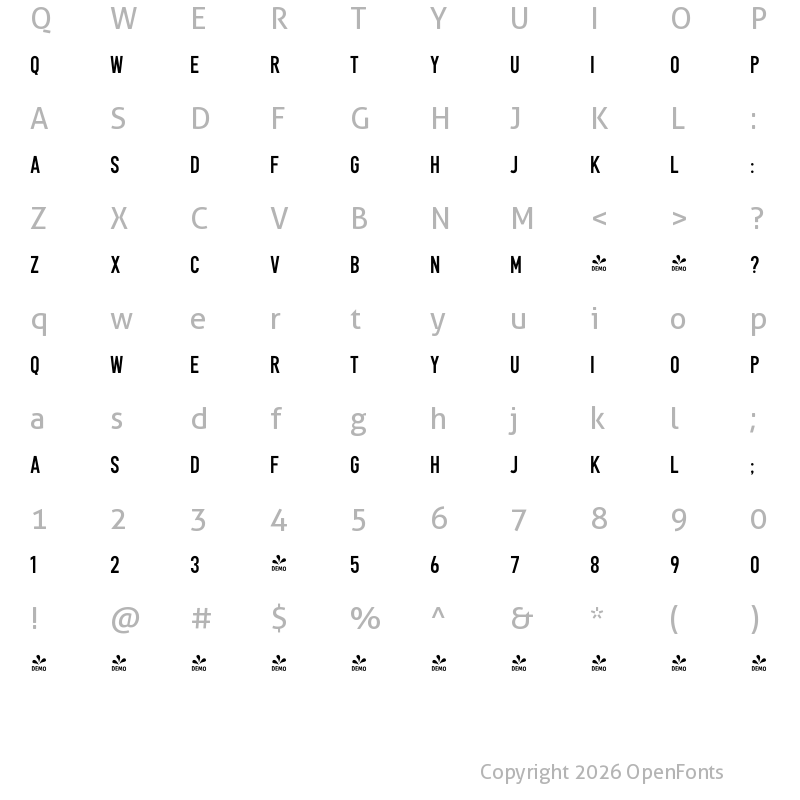 Character Map of FONTSPRING DEMO - Gambler Gth Regular